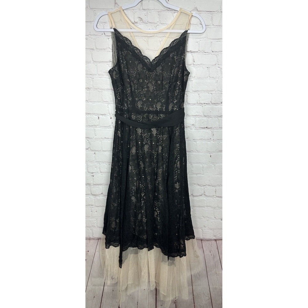 LC Lauren Conrad‎ Botanical Blooms black asymmetrical dress mesh accent sz 6 NWT